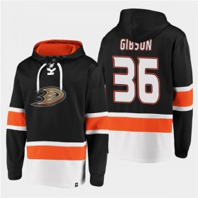 Wholesale Cheap Men\'s Anaheim Ducks #36 John Gibson Black Ageless Must-Have Lace-Up Pullover Hoodie