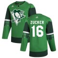 Wholesale Cheap Pittsburgh Penguins #16 Jason Zucker Men's Adidas 2020 St. Patrick's Day Stitched NHL Jersey Green