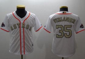 Wholesale Cheap Astros #35 Justin Verlander White 2017 World Series Champions Gold Program Cool Base Stitched Youth MLB Jersey