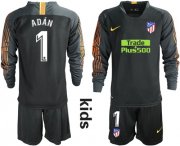 Wholesale Cheap Atletico Madrid #1 Adan Black Goalkeeper Long Sleeves Kid Soccer Club Jersey