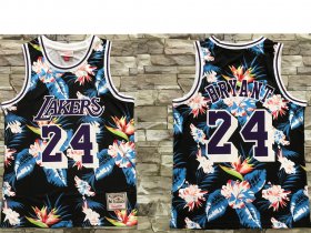 Wholesale Cheap Men\'s Los Angeles Lakers #24 Kobe Bryant Ness Floral Fashion Hardwood Classics Soul Swingman Throwback Jersey