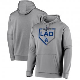Wholesale Cheap Los Angeles Dodgers Majestic 2019 Postseason Dugout Authentic Pullover Hoodie Gray