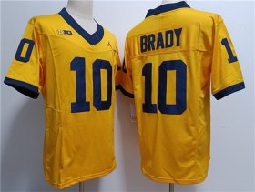 Cheap Men\'s Michigan Wolverines #10 Tom Brady 2023 F.U.S.E. Yellow Stitched Jersey