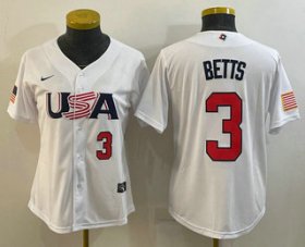 Cheap Women\'s USA Baseball #3 Mookie Betts Number 2023 White World Classic Replica Stitched Jerseys