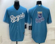 Cheap Men's Kansas City Royals Big Logo Blue Stitched MLB Cool Base Nike Jerseys