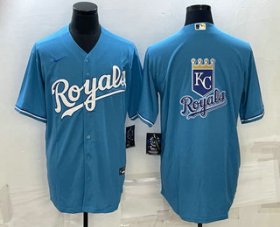 Cheap Men\'s Kansas City Royals Big Logo Blue Stitched MLB Cool Base Nike Jerseys