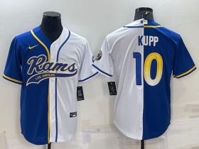 Wholesale Cheap Men\'s Los Angeles Rams #10 Cooper Kupp Royal White Split With Patch Cool Base Stitched Baseball Jersey