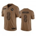 Wholesale Cheap Men's Baltimore Ravens #8 Lamar Jackson 2023 Brown Salute To Service Limited Football Stitched Jersey