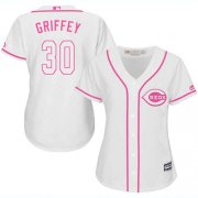 Wholesale Cheap Reds #30 Ken Griffey White/Pink Fashion Women's Stitched MLB Jersey