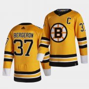 Wholesale Cheap Patrice Bergeron #37 with C patch Bruins 2021 Reverse Retro Special Edition yellow Jersey
