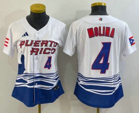 Cheap Women\'s Puerto Rico Baseball #4 Yadier Molina Number 2023 Red World Classic Stitched Jerseys