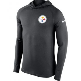 Wholesale Cheap Men\'s Pittsburgh Steelers Nike Charcoal Stadium Touch Hooded Performance Long Sleeve T-Shirt