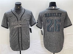 Cheap Men\'s Philadelphia Eagles #26 Saquon Barkley Gray Cool Base Baseball Stitched Jersey