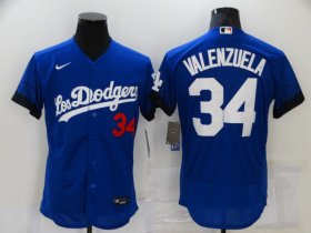 Wholesale Cheap Men\'s Los Angeles Dodgers #34 Fernando Valenzuela Blue 2021 City Connect Flex Base Stitched Jersey