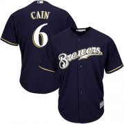 Wholesale Cheap Brewers #6 Lorenzo Cain Navy Blue New Cool Base Stitched MLB Jersey