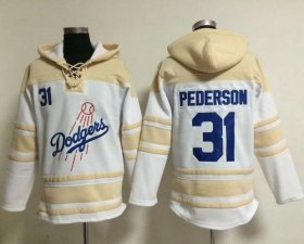 Wholesale Cheap Dodgers #31 Joc Pederson White Sawyer Hooded Sweatshirt MLB Hoodie