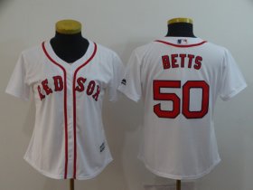 Wholesale Cheap Women\'s Boston Red Sox #50 Mookie Betts White Home Stitched MLB Cool Base Jersey