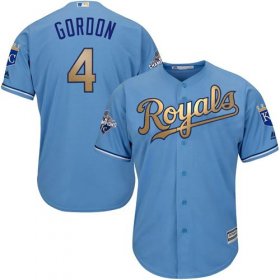 Wholesale Cheap Royals #4 Alex Gordon Light Blue 2015 World Series Champions Gold Program Cool Base Stitched Youth MLB Jersey