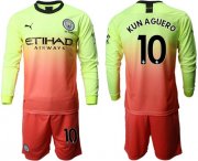 Wholesale Cheap Manchester City #10 Kun Aguero Third Long Sleeves Soccer Club Jersey