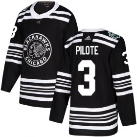 Wholesale Cheap Adidas Blackhawks #3 Pierre Pilote Black Authentic 2019 Winter Classic Stitched NHL Jersey