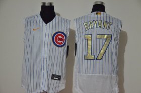 Wholesale Cheap Men\'s Chicago Cubs #17 Kris Bryant White Gold 2020 Cool and Refreshing Sleeveless Fan Stitched Flex Nike Jersey