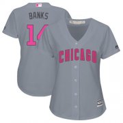 Wholesale Cheap Cubs #14 Ernie Banks Grey Mother's Day Cool Base Women's Stitched MLB Jersey