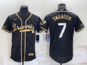 Wholesale Men's Atlanta Braves #7 Dansby Swanson Black Gold Stitched MLB Flex Base Nike Jersey