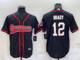 Wholesale Cheap Men\'s Tampa Bay Buccaneers #12 Tom Brady Black Cool Base Stitched Baseball Jersey