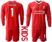 Wholesale Cheap 2021 Liverpool home long sleeves Youth 1 soccer jerseys