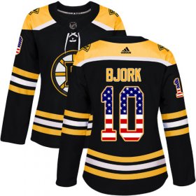 Wholesale Cheap Adidas Bruins #10 Anders Bjork Black Home Authentic USA Flag Women\'s Stitched NHL Jersey