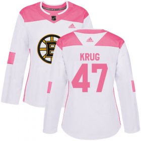 Wholesale Cheap Adidas Bruins #47 Torey Krug White/Pink Authentic Fashion Women\'s Stitched NHL Jersey