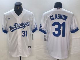 Cheap Men\'s Los Angeles Dodgers #31 Tyler Glasnow Number White 2021 City Connect Cool Base Stitched Jersey