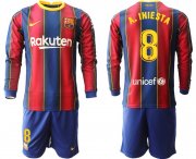 Wholesale Cheap Men 2020-2021 club Barcelona home long sleeve 8 red Soccer Jerseys