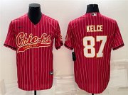 Wholesale Cheap Men's Kansas City Chiefs #87 Travis Kelce Red With Patch Cool Base Stitched Baseball Jersey