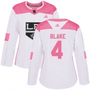 Wholesale Cheap Adidas Kings #4 Rob Blake White/Pink Authentic Fashion Women's Stitched NHL Jersey