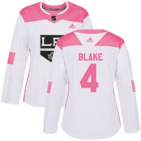 Wholesale Cheap Adidas Kings #4 Rob Blake White/Pink Authentic Fashion Women\'s Stitched NHL Jersey