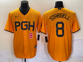 Wholesale Cheap Men\'s Pittsburgh Pirates #8 Willie Stargell Number Gold 2023 City Connect Stitched Jersey
