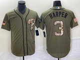 Wholesale Cheap Men's Philadelphia Phillies #3 Bryce Harper Green Salute to Service Cool Base Stitched Nike Jersey