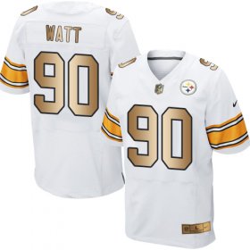 Wholesale Cheap Nike Steelers #90 T. J. Watt White Men\'s Stitched NFL Elite Gold Jersey