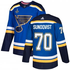 Wholesale Cheap Adidas Blues #70 Oskar Sundqvist Blue Home Authentic 2019 Stanley Cup Champions Stitched NHL Jersey