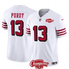 Cheap Men\'s San Francisco 49ers #13 Brock Purdy White 2023 F.U.S.E. NFC West Champions Patch Alternate Football Stitched Jersey