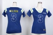 Wholesale Cheap Nike Seahawks #3 Russell Wilson Steel Blue Women's Stitched NFL Elite Draft Him Shimmer Jersey