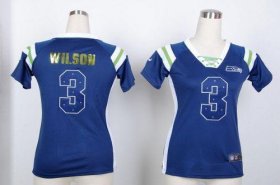 Wholesale Cheap Nike Seahawks #3 Russell Wilson Steel Blue Women\'s Stitched NFL Elite Draft Him Shimmer Jersey
