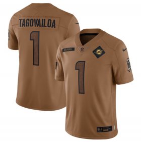 Wholesale Cheap Men\'s Miami Dolphins #1 Tua Tagovailoa 2023 Brown Salute To Service Limited Football Stitched Jersey