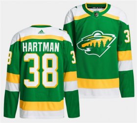 Cheap Men\'s Minnesota Wild #38 Ryan Hartman Green 2023-24 Stitched Jersey
