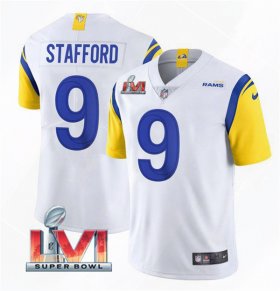 Wholesale Cheap Men\'s Los Angeles Rams #9 Matthew Stafford 2022 White Super Bowl LVI Vapor Limited Stitched Jersey