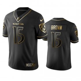 Wholesale Cheap Nike Ravens #15 Marquise Brown Black Golden Limited Edition Stitched NFL Jersey