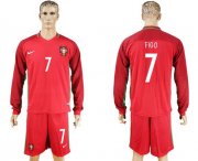 Wholesale Cheap Portugal #7 Figo Home Long Sleeves Soccer Country Jersey