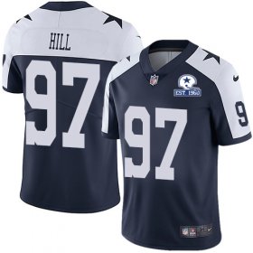 Wholesale Cheap Nike Cowboys #97 Trysten Hill Navy Blue Thanksgiving Men\'s Stitched With Established In 1960 Patch NFL Vapor Untouchable Limited Throwback Jersey