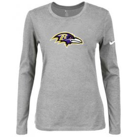 Wholesale Cheap Women\'s Nike Baltimore Ravens Of The City Long Sleeve Tri-Blend NFL T-Shirt Light Grey
